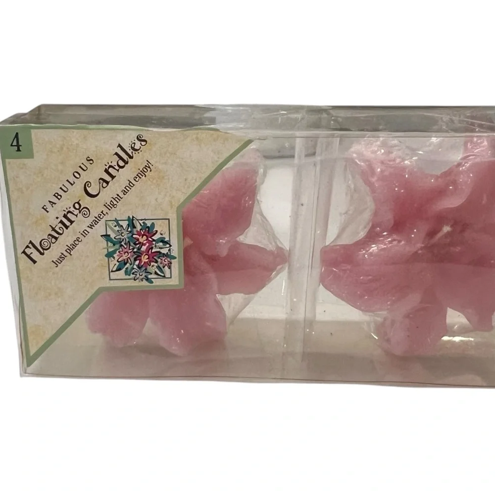 Set of 4 Pink‎ Lily Shaped Flowers Floating Candles by Peachtree 2002 New in Box